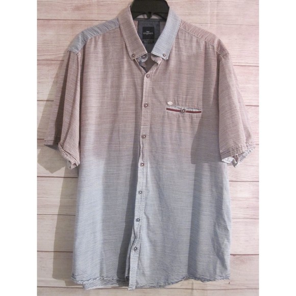 Engbers Men's XL Regular Fit Blue Red White Stripe Short Sleeved Button Up Shirt - Picture 1 of 5